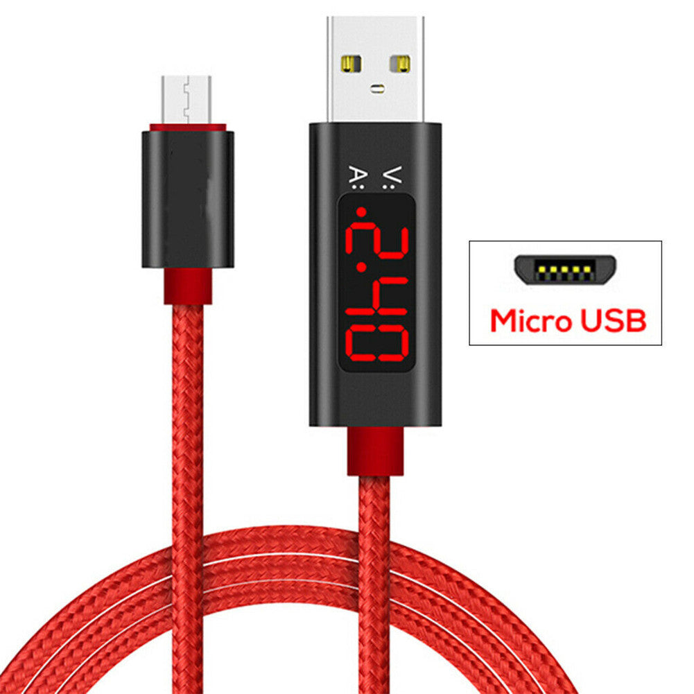 Voltage Current Display USB Cable LCD Screen Fast Charging Wire for Apple Android Type-c