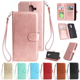 For Samsung J8 2018 PU Non-slip Shockproof Cell Phone Case with 9 Card Slots Lanyard Bracket  gold