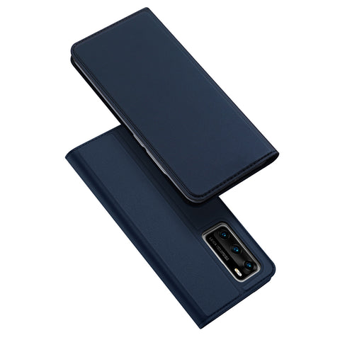 DUX DUCIS For HUAWEI P40 Leather Mobile Phone Cover Magnetic Protective Case Bracket with Cards Slot blue