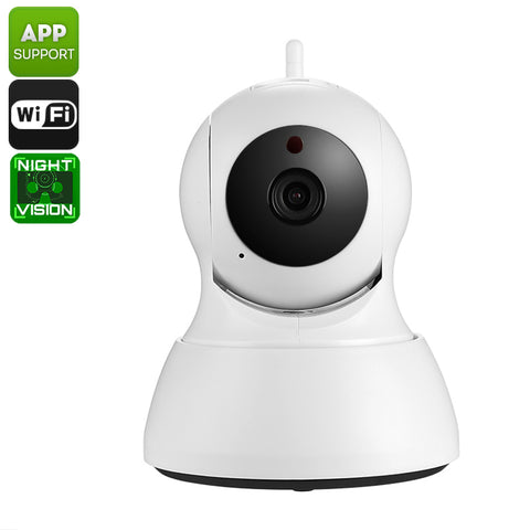 HD Security Camera - Indoor Usage, 1/4-Inch CMOS, Motion Detection, Night Vision, SD Recording, App Support, PTZ, WiFi Wireless