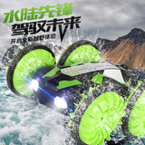 Children Water Land Amphibious Agents Waterproof Double Side Remote Control Stunt Car Toy for Kids green