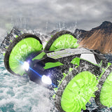 Children Water Land Amphibious Agents Waterproof Double Side Remote Control Stunt Car Toy for Kids green