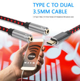 30cm Type C to Dual 3.5mm Jack Male to 2 Female AUX Audio USB C Adapter Cord 30cm