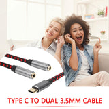 30cm Type C to Dual 3.5mm Jack Male to 2 Female AUX Audio USB C Adapter Cord 30cm