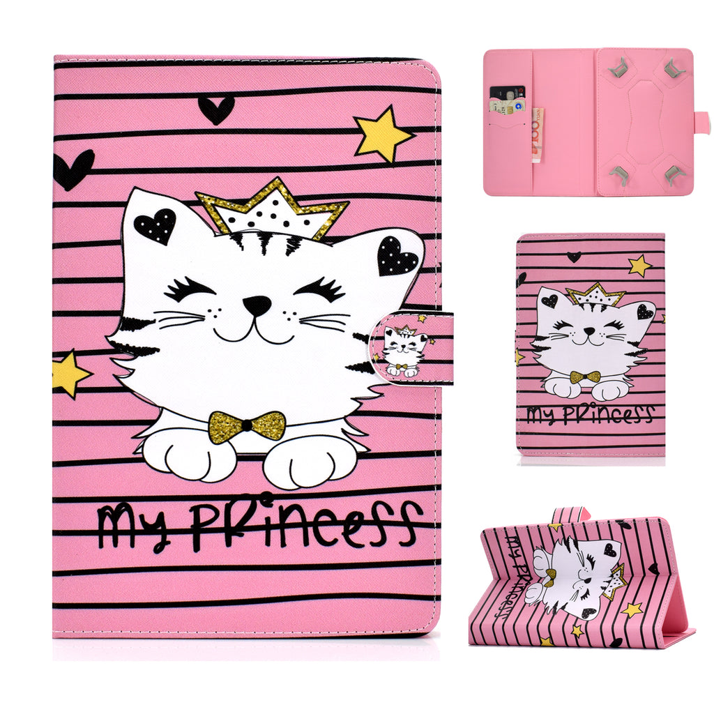 Universal 10Inches Laptop Protective Case with Front Snap Cute Cartoon Color Painted PU Cover  Crown cat