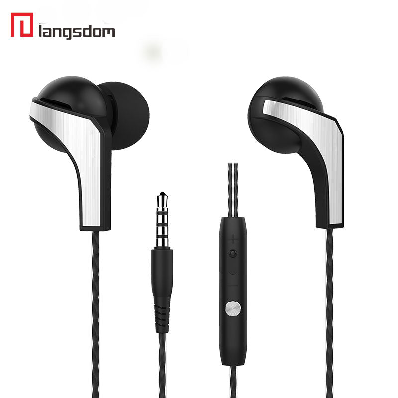 Langsdom R29 In-Ear Metal Headsets Stereo Bass Music Earbuds with Microphone Volume Control Earphone Black