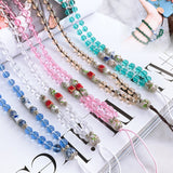 Fashion Hand-woven Mobile Phone Chain Blue White Porcelain Crystal Shiny Pendant  red