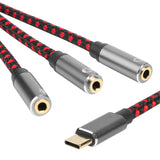 3 in 1 Type-C Audio Cable USB 3.1 Male to 3 3.5mm Female Splitter Cord AUX Microphone Earphone Jack Adapter red