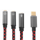 3 in 1 Type-C Audio Cable USB 3.1 Male to 3 3.5mm Female Splitter Cord AUX Microphone Earphone Jack Adapter red