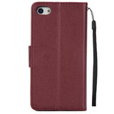 Ultra Slim PU Full Protective Cover Non-slip Shockproof Cell Phone Case with Card Slot for iPhone 5G/5S/5SE Red wine