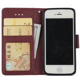 Ultra Slim PU Full Protective Cover Non-slip Shockproof Cell Phone Case with Card Slot for iPhone 5G/5S/5SE Red wine