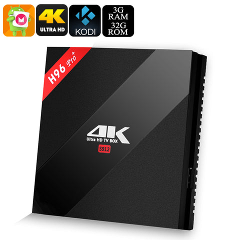 H96 Pro+ Android TV Box - S912 Octa Core CPU, 3GB RAM, Android 6.0, Kodi, Dual Band Wi-Fi, 4Kx2K